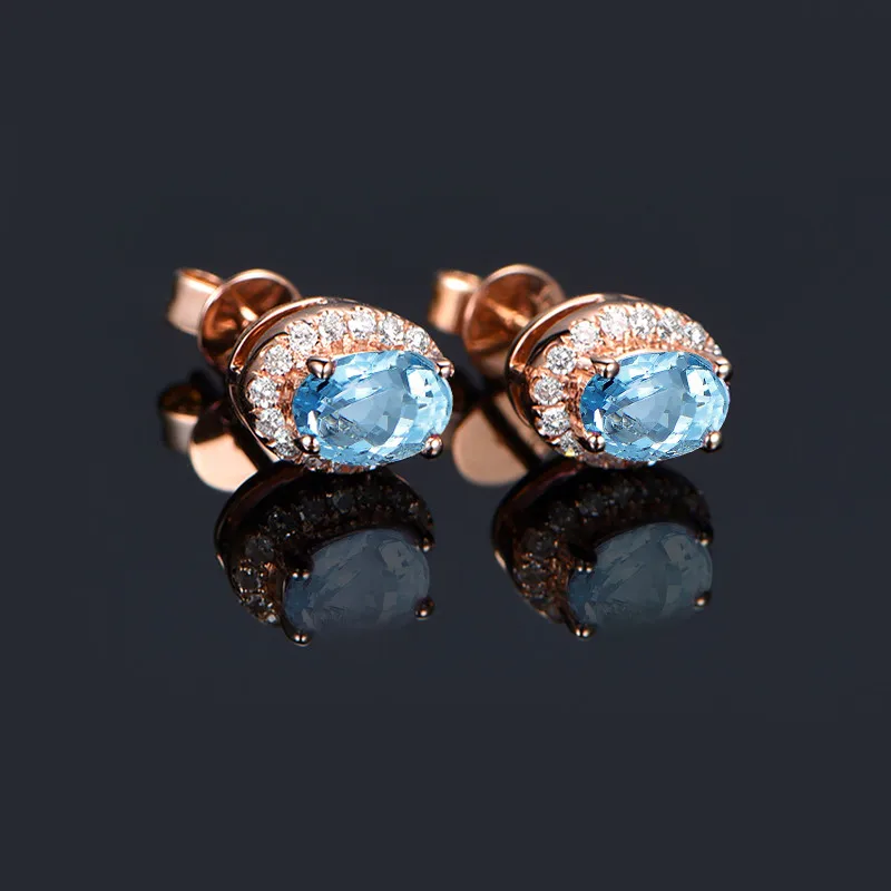 QYI одноцветное 925 пробы серебряные серьги 2,5 ct овальным вырезом Ювелирные изделия с драгоценными камнями для женщины Природный Голубой топаз Halo Серьги
