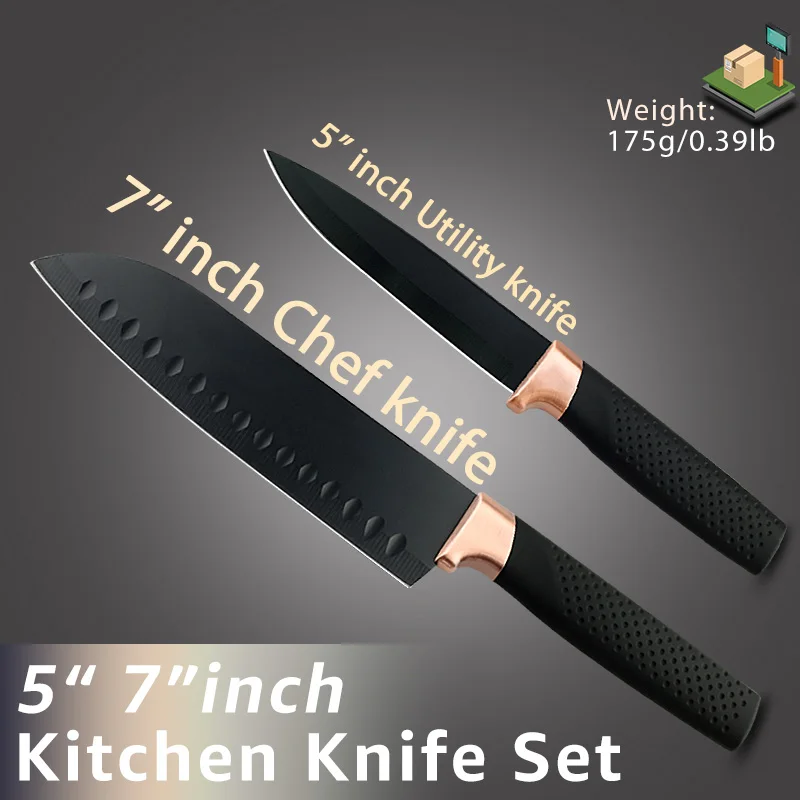 5 7 inch set Кухонный нож 5, 7, 8 дюймов, поварские ножи 5CR15, 440C, высокоуглеродистая Нержавеющая сталь, сантоку, антипригарное черное лезвие, набор инструментов для хлеба - Цвет: 5 7 inch set