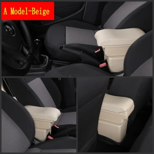 A-Beige Для Skoda Fabia подлокотник коробка Автомобильный Центр коробка для хранения с подстаканником подлокотник вращающийся автомобиль-Стайлинг Аксессуары для интерьера - Название цвета: A-Beige