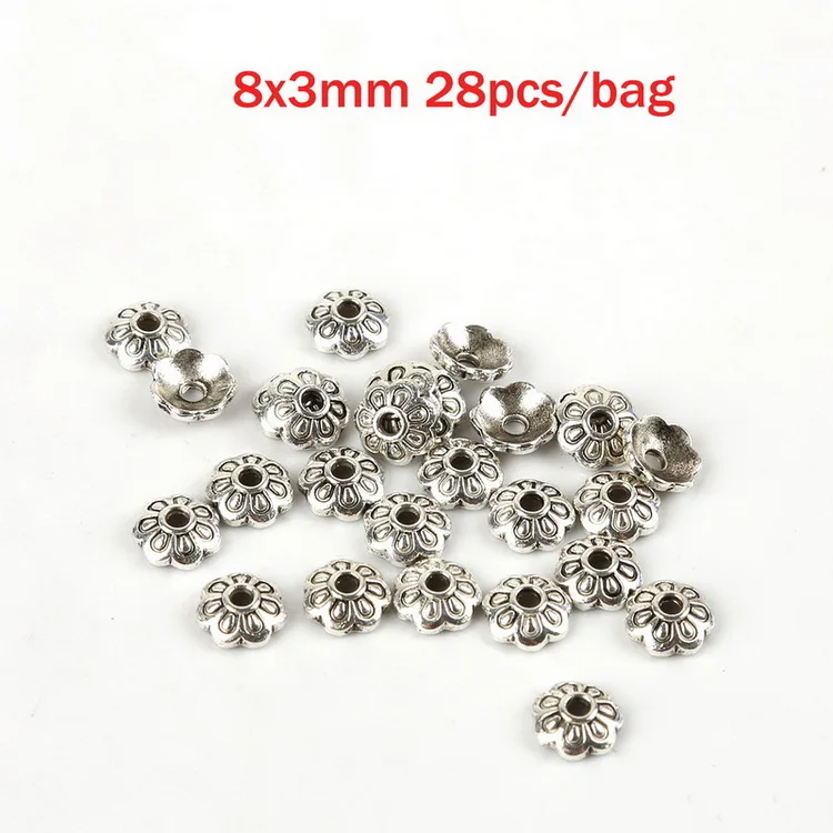 8x3mm 28pcs 35 разные стили тибетского античного серебряного цвета, концевые колпачки для изготовления ювелирных изделий, рукоделие, аксессуары для рукоделия - Цвет: 8x3mm 28pcs