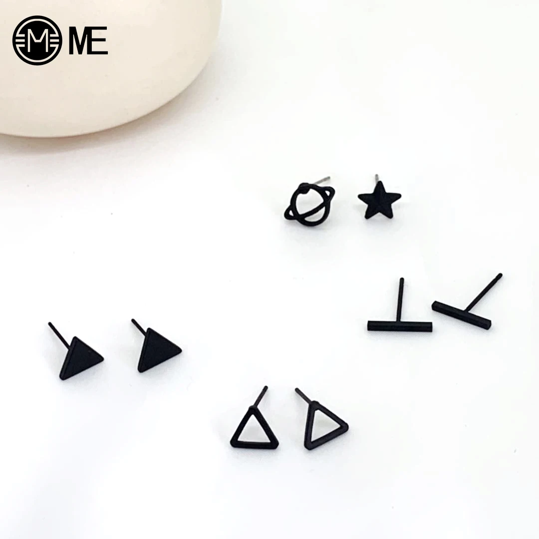 Черная мини треугольная вращающаяся серьга Панк простая футболка серьги