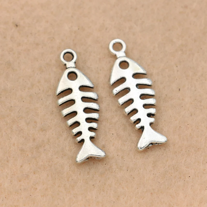 

KJjewel Tibetan Silver Plated Fish Bone Charms Pendant Jewelry Making Bracelet Findings DIY Accessories 26x10mm 10pcs/lot