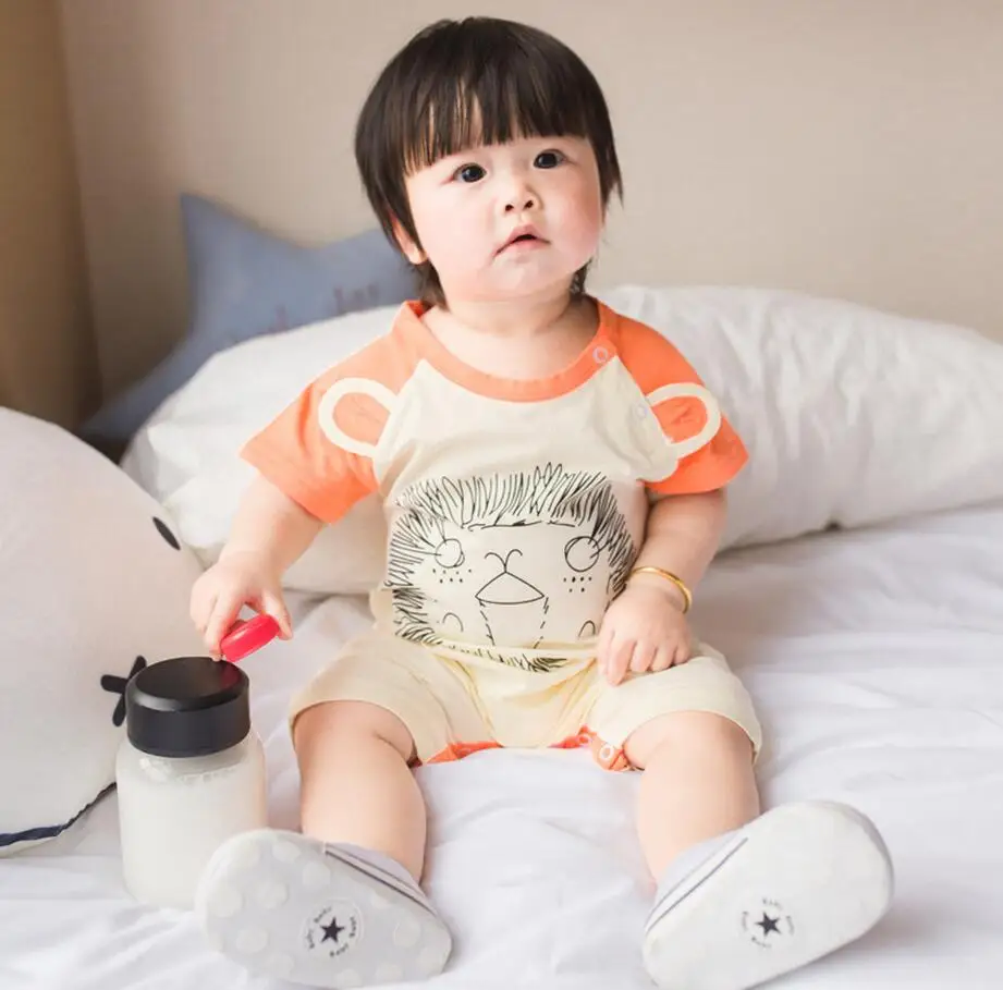 Милый комбинезон для маленьких девочек Летняя одежда мальчиков Мягкая хлопковая