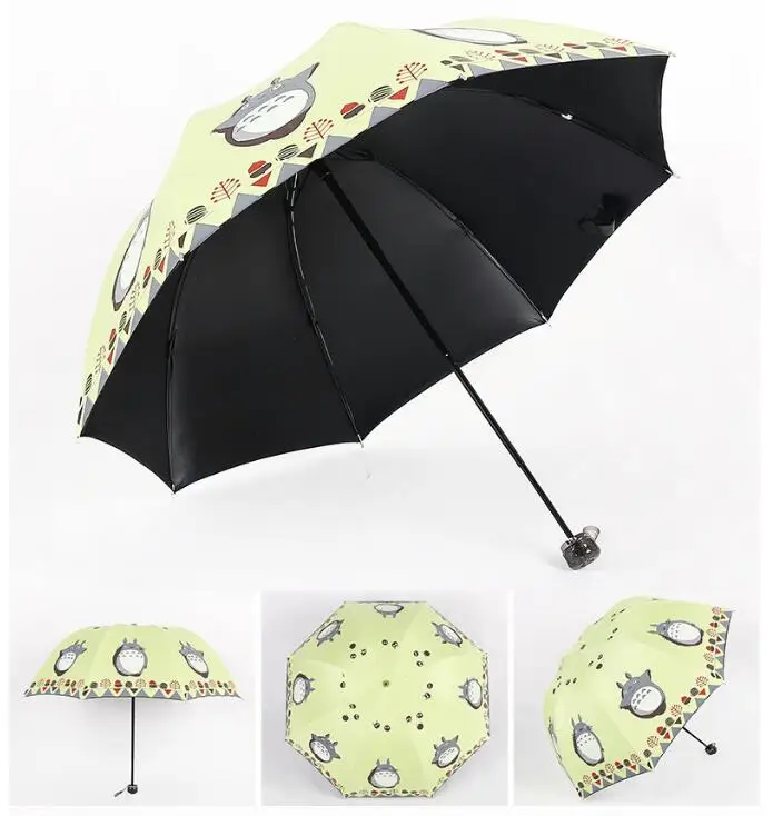 Зонт Totoro Rain 3 складной мультяшный от дождя солнца УФ ветрозащитный