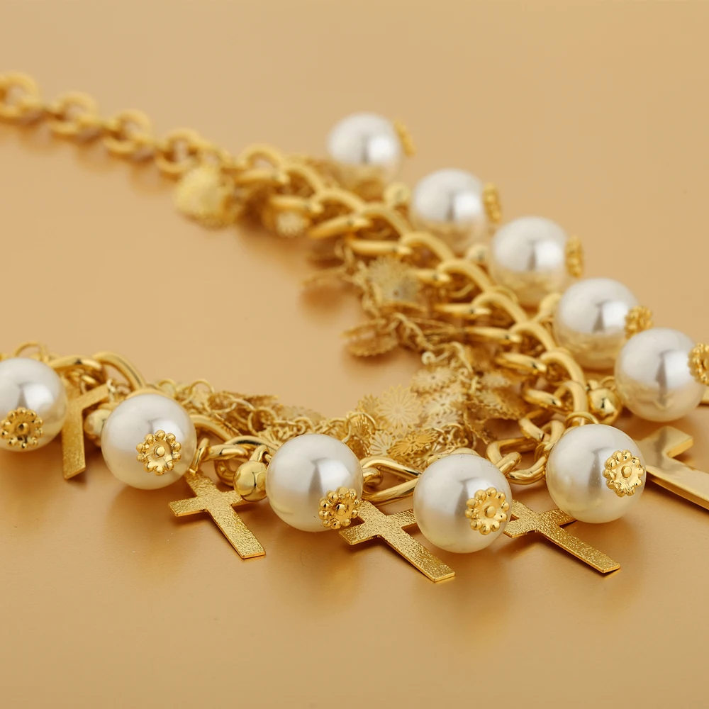Neoglory Simulated Pearl Pendant Long Necklace Vintage Religious Cross Style For Classic Lady Party Anniversary | Украшения и