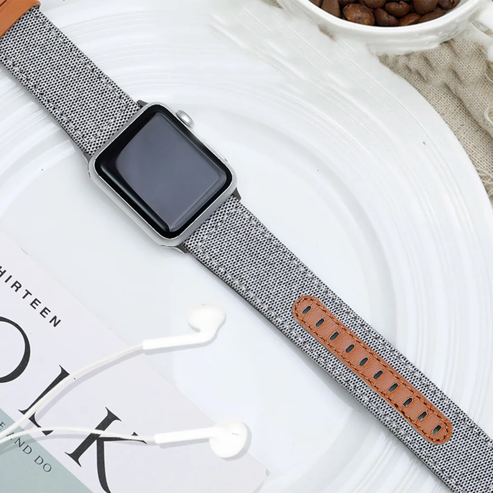 Браслет для apple watch series 4 3 2 1 Сменный ремень для iwatch холст с классической пряжкой темно-синий джинсовый