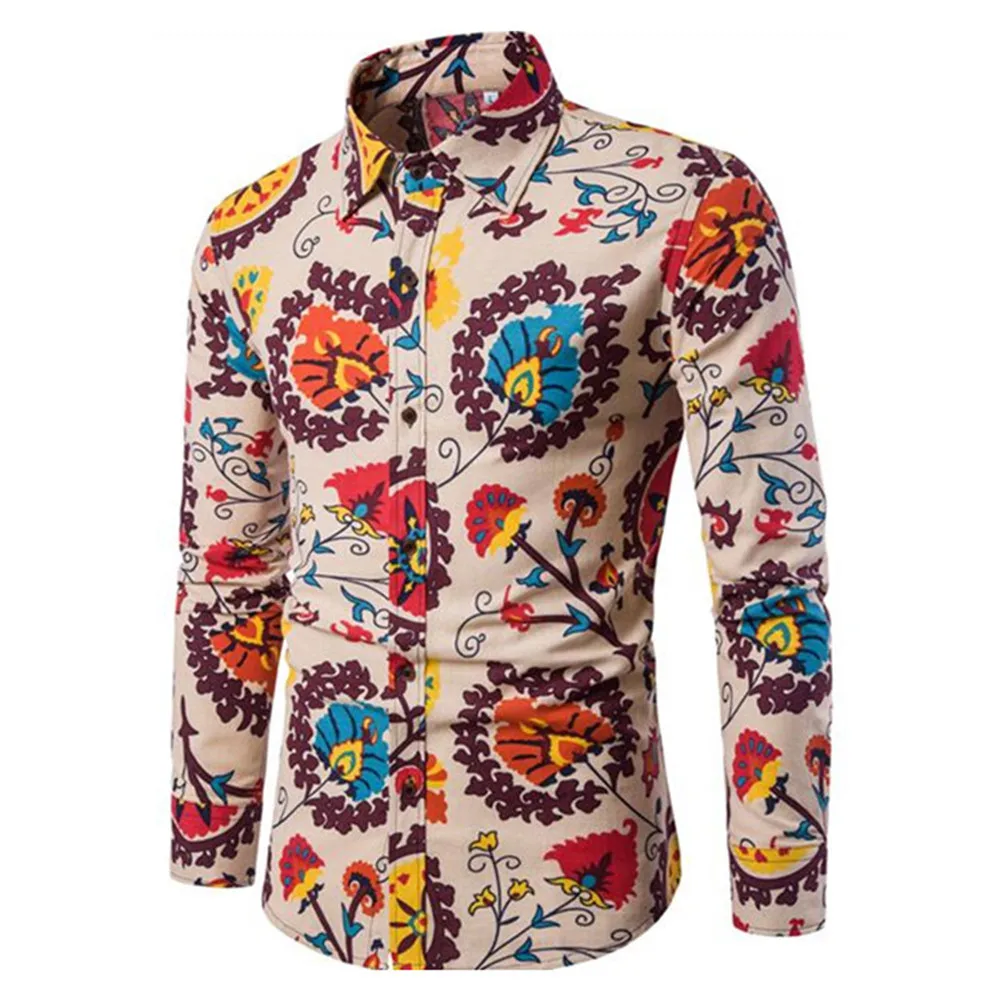 Shirt 11 Этнический стиль Мужские рубашки с длинным рукавом Мужская винтажная блуза с принтом Праздничная Повседневная блуза модная мужская элегантная вечерние рубашка большого размера 5XL - Цвет: Shirt 11