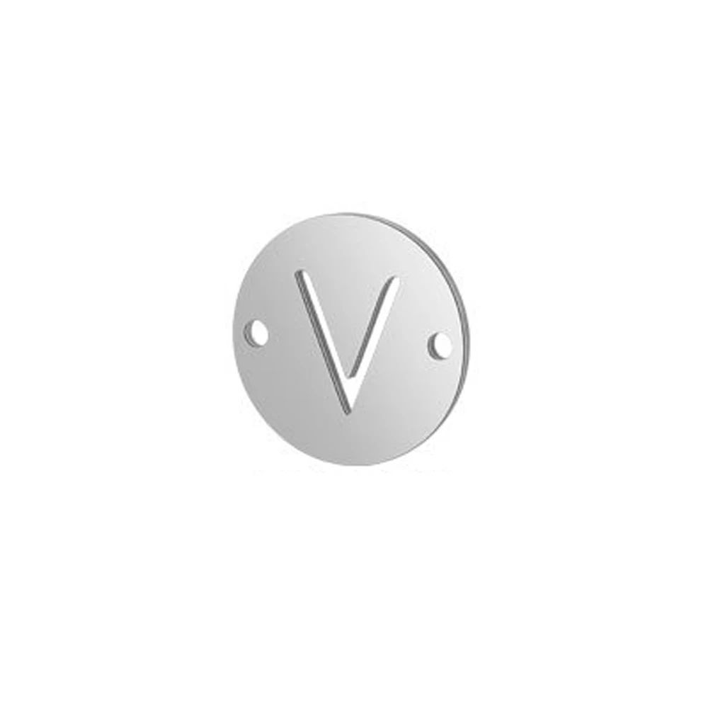 V 10 шт./лот 316L Нержавеющая Сталь Серебряный тон 12 мм круглый начальный Алфавит буквы Шарм Разъем для DIY браслет ювелирных изделий - Цвет: V