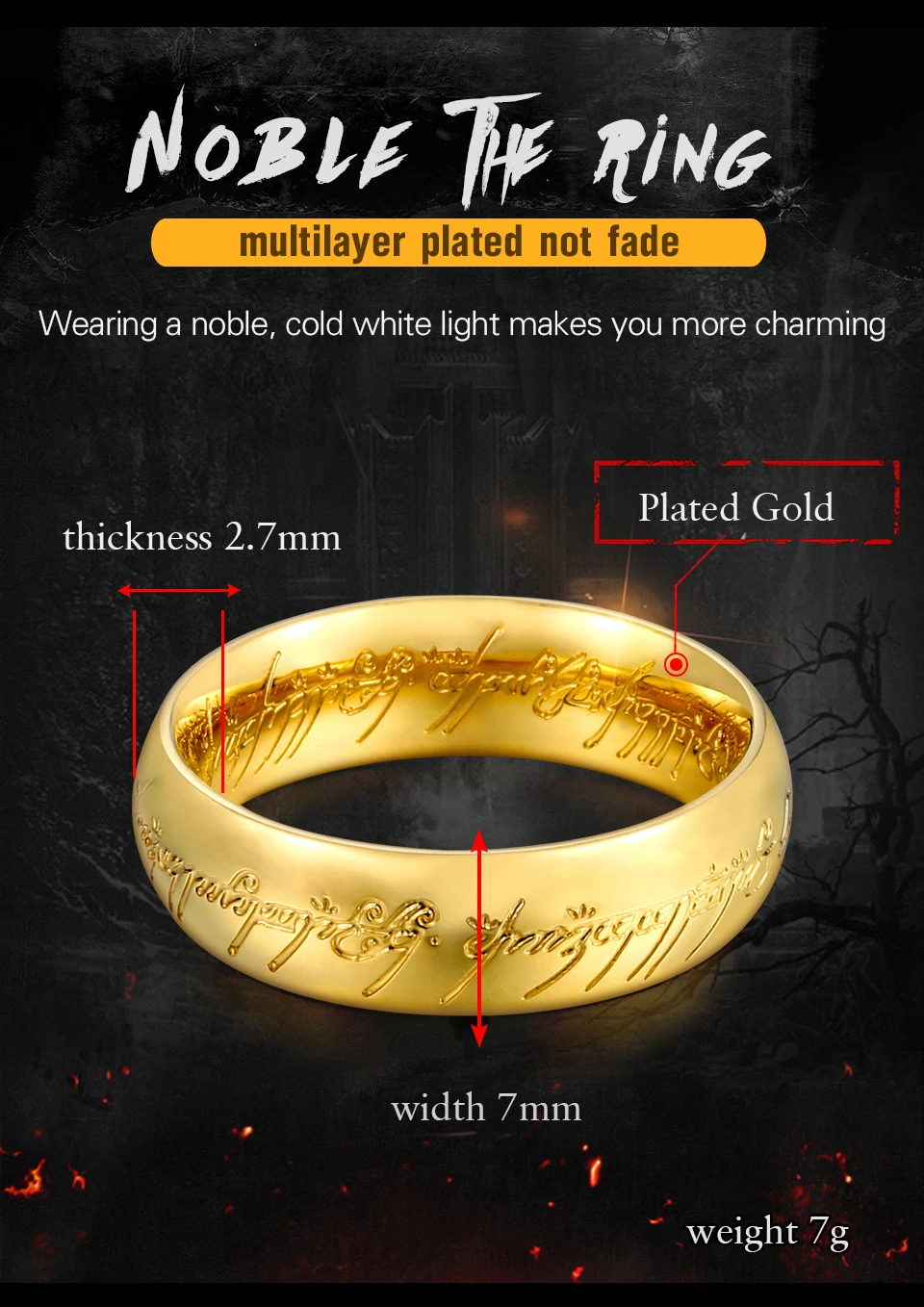 BEIER High Quality Gold Color Hobbit Gift Midi Ring Stainless Steel One Ring Of Power jewelry Ring Women and Men LR-R059