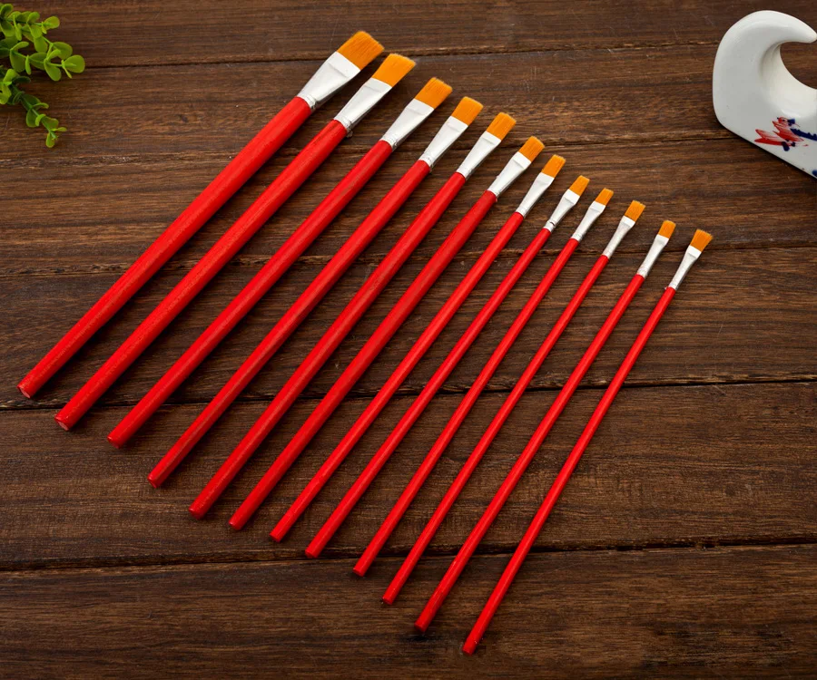 Rod red oil paint brush nylon 1-12 number suit of manufacturers direct sales painting watercolor artist Art Supplies | Канцтовары для