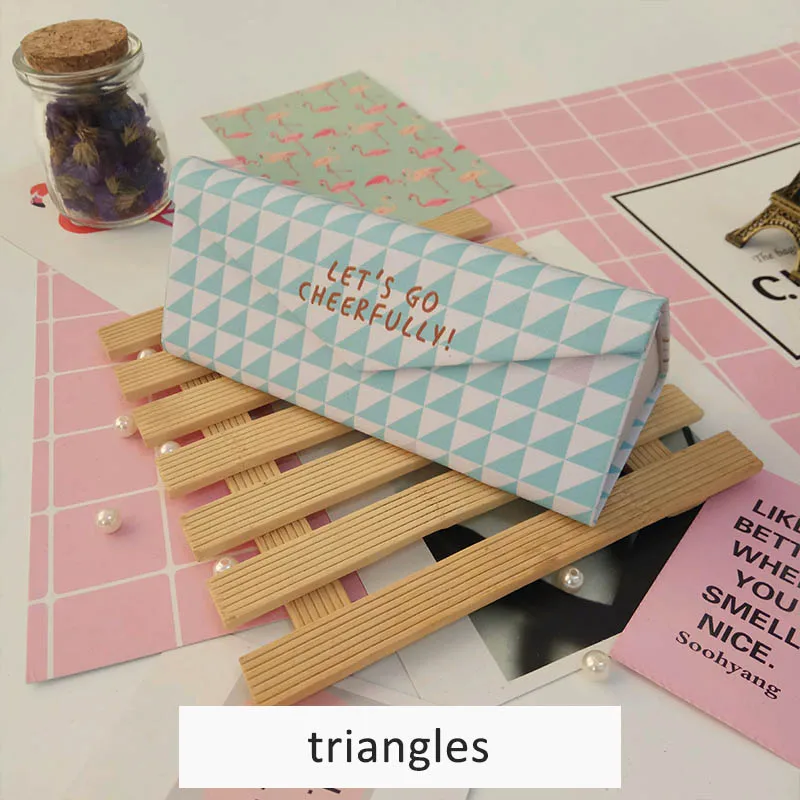 triangles Креативный складной портативный Чехол для очков с модным принтом фламинго, чехол для солнцезащитных очков, коробка для хранения очков ручной работы - Цвет: triangles