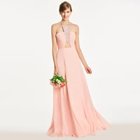 tanpell halter hollow bridesmaid dress dark pearl pink sleeveless floor length a line gown lady wedding party bridesmaid dresses