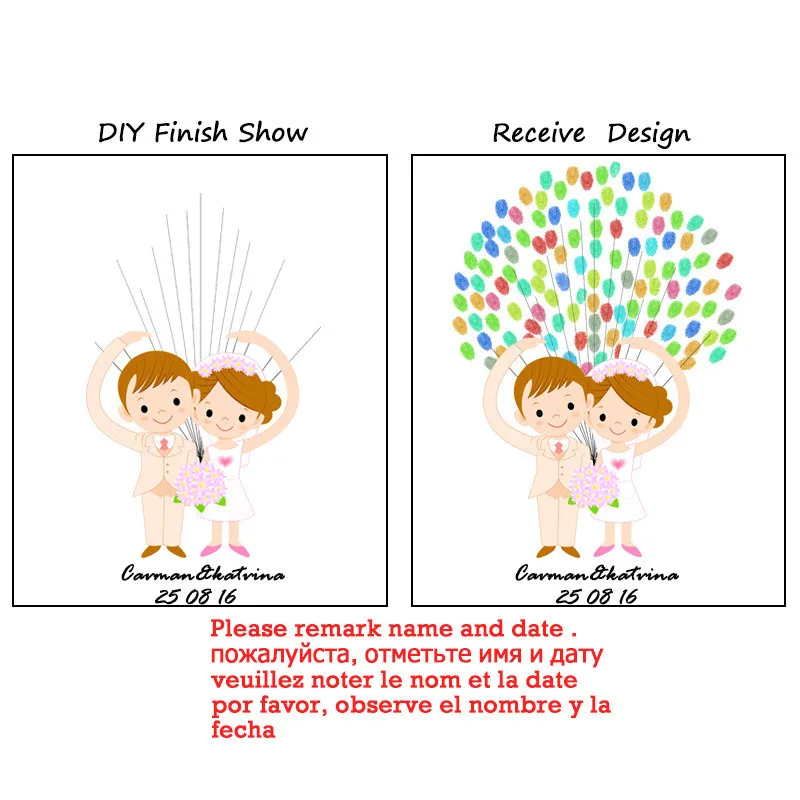 Индивидуальная Картина на холсте с отпечатком пальца гостевая книга для невесты