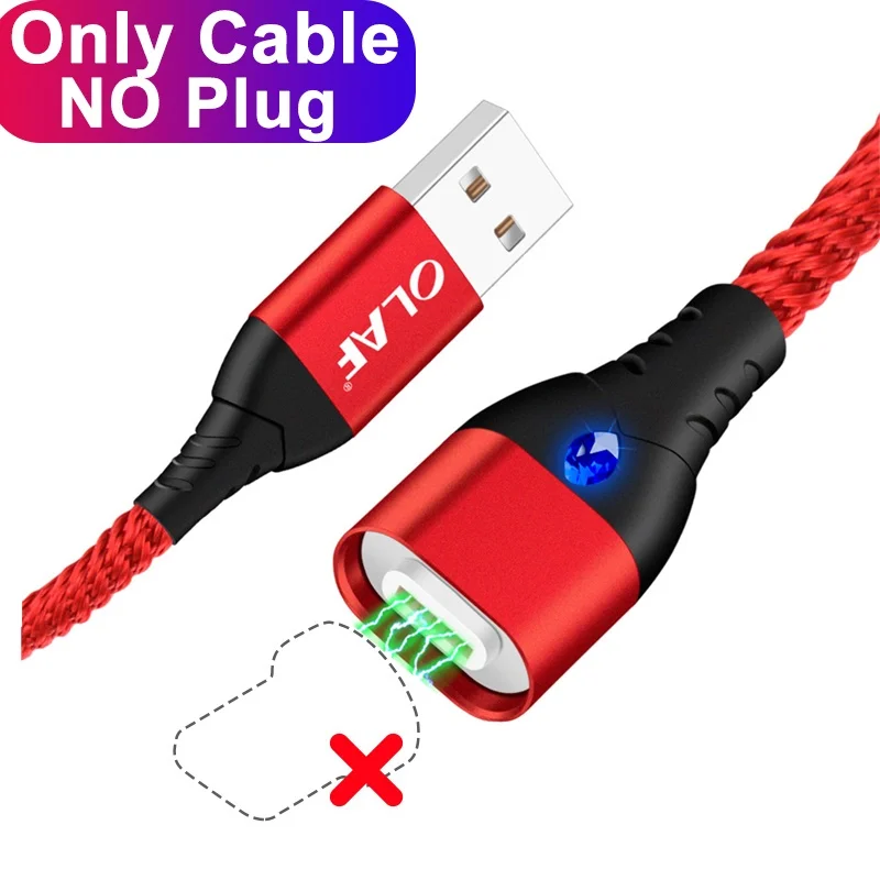 Only Cable NO Plug OLAF 3A светодиодный магнитный кабель usb type C для samsung Galaxy S9 S8 A5 кабель передачи данных для быстрой зарядки для huawei P20 Pro Xiaomi Mi8 - Цвет: Only Cable NO Plug