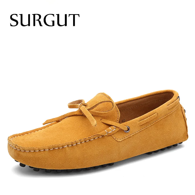 Yellow SURGUT/Новинка; модная мужская обувь для вождения; сезон весна-лето; мокасины из натуральной кожи; водонепроницаемые мокасины; дышащие мужские повседневные лоферы на плоской подошве - Цвет: Yellow