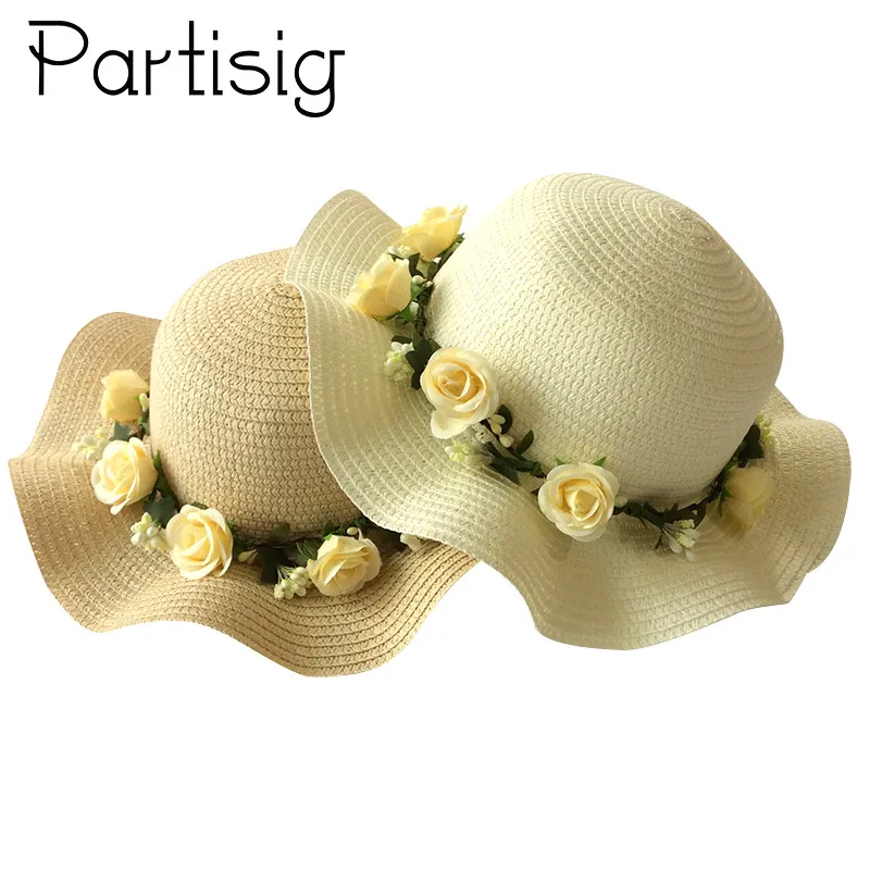 

Girls Sun Caps Rose Flower Straw Hat For Girls Floral Panama Hat Summer Baby Hats Caps Kids Accessories