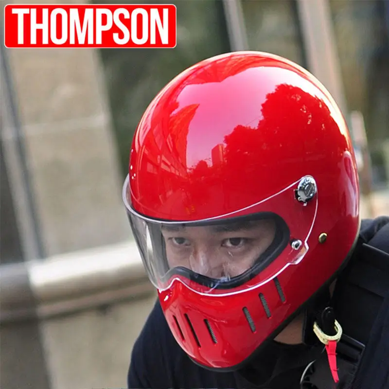 TT02 F gloss red Япония TT CO полное лицо мото rcycle шлемы плоский черный Томпсон TT02-F Винтаж Ретро стекловолокно мото круиз мото rbike шлем - Цвет: TT02 F gloss red