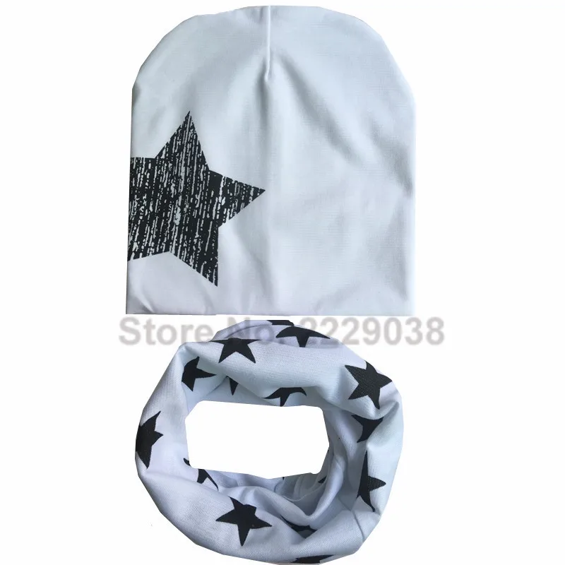 White one star set Осень-зима крючком Дети Шапки для девочек и мальчиков Кепки Детские шапочки Кепки S малышей Шапка Шарф Ошейники, Детская шапка и шарф-снуд с принтом - Цвет: White one star set