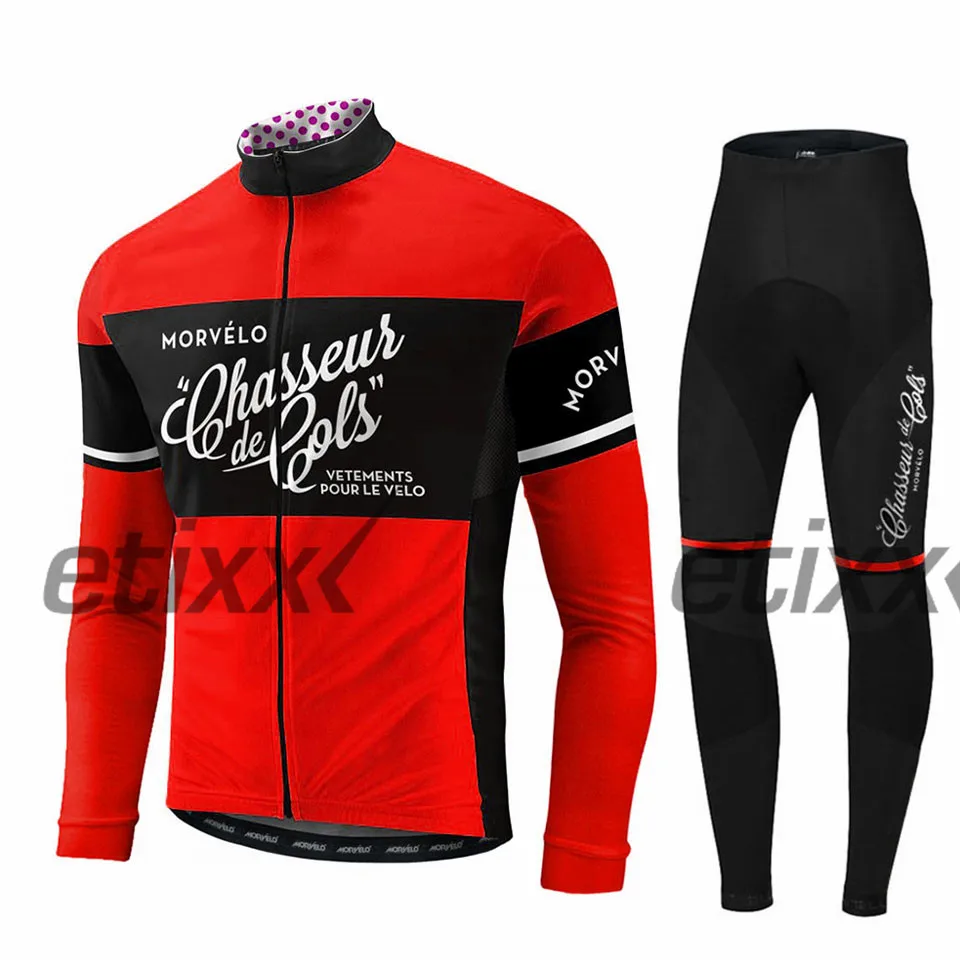 Spring autumn team Morvelo long sleeve cycling jersey set Ropa Ciclismo breathable racing bike clothing MTB Bike 9D gel pad - Цвет: 15