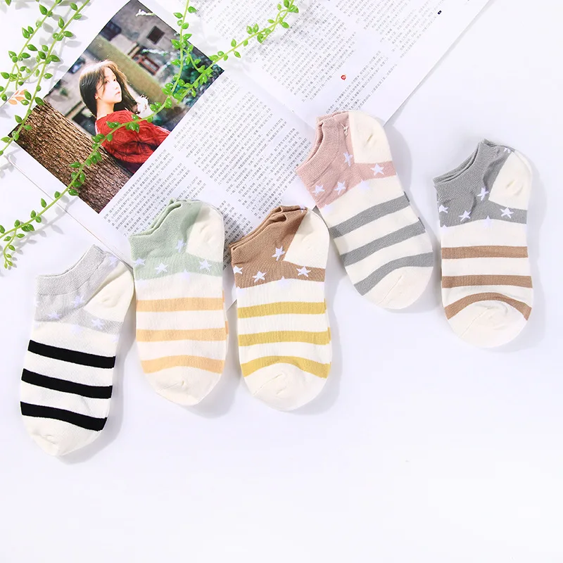 ANW полосатый Звезда Милые простые Стиль женские носки Для женщин модные короткие