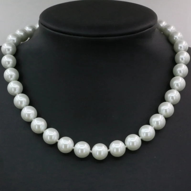 12 мм белый имитация жемчуга Shell круглые бусины цепь колье для женщин свадьбы