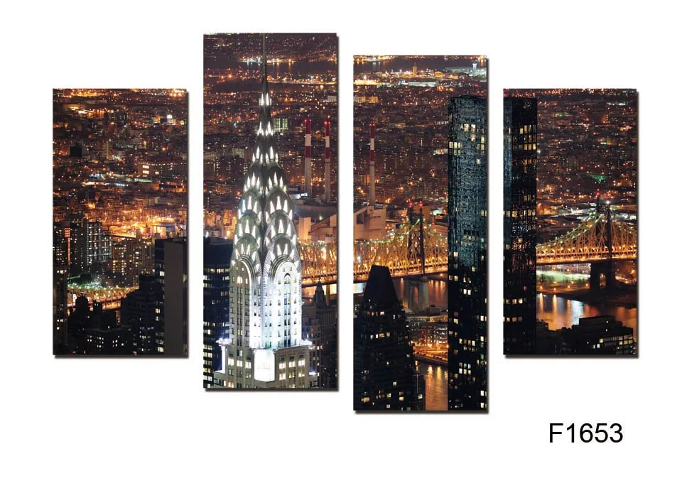 4 шт. США Нью Йорк Манхэттен в хороших ночниках Настенная картина Печать на холсте
