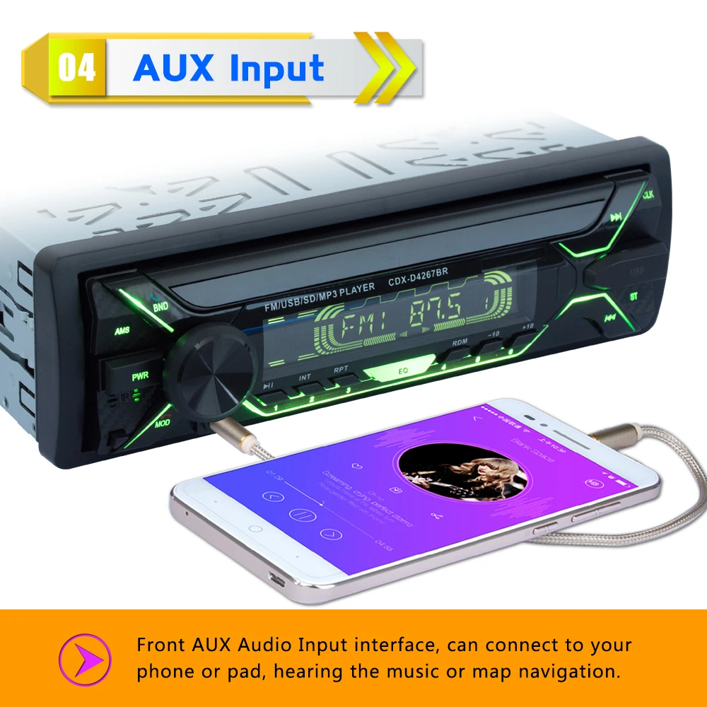 HEVXM съемный автомобильный радиоприемник 12 в Bluetooth 1 din стерео плеер AUX IN MP3 FM/USB/Радио