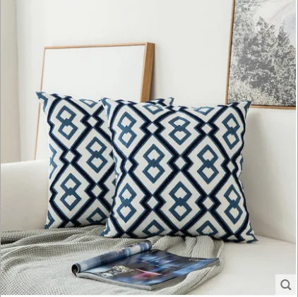 2PC Pattern B Junwell, комплект из 2 предметов, диванные подушки, 18x18 дюймов, хлопок, полная вышивка, геометрический фарфор, декоративные подушки - Цвет: 2PC Pattern B