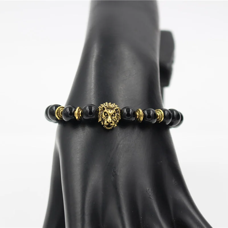 Плетение Лев камень бусины браслеты для женщин Pulseira Masculina мужские ювелирные изделия Feminina Bileklik эластичные Braclet Bijoux для мужчин s