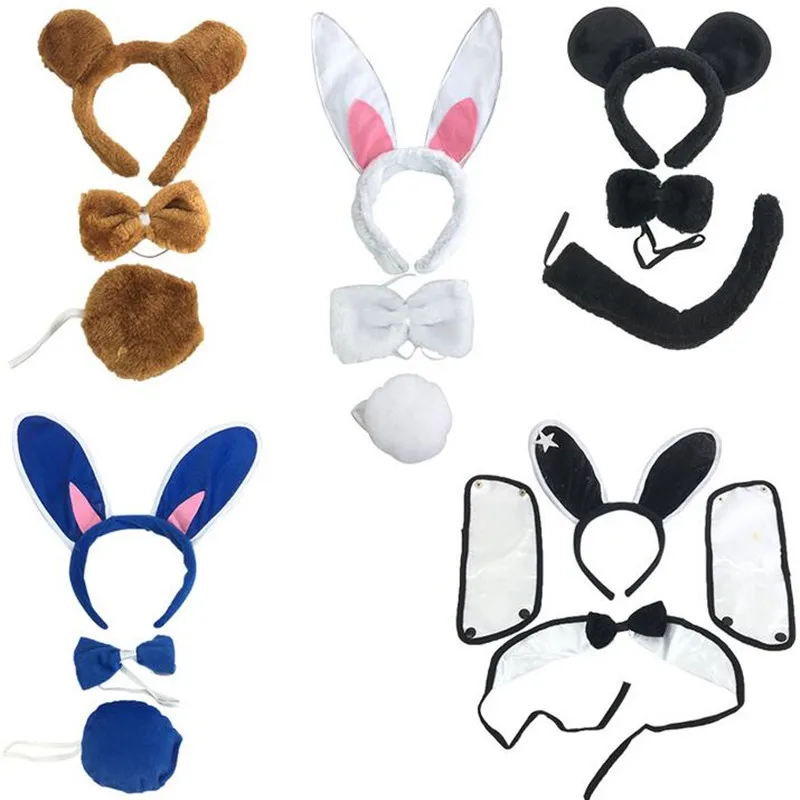 

New Animal Ear Headband Bow Tie Tail Cosplay 3pcs Set Kids Adults Dress Up Decoration Halloween Party Favor Wedding