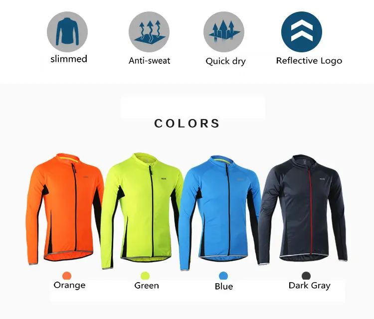 ARSUXEO Cycling Jersey Long Sleeve Sportswear Breathable Quick Dry Sun Protection Mountain Bike Bicycle Clothing Shirts Wear