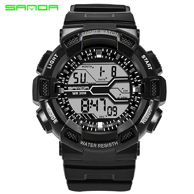 SANDA Модные мужские спортивные часы водонепроницаемые уличные цифровые с