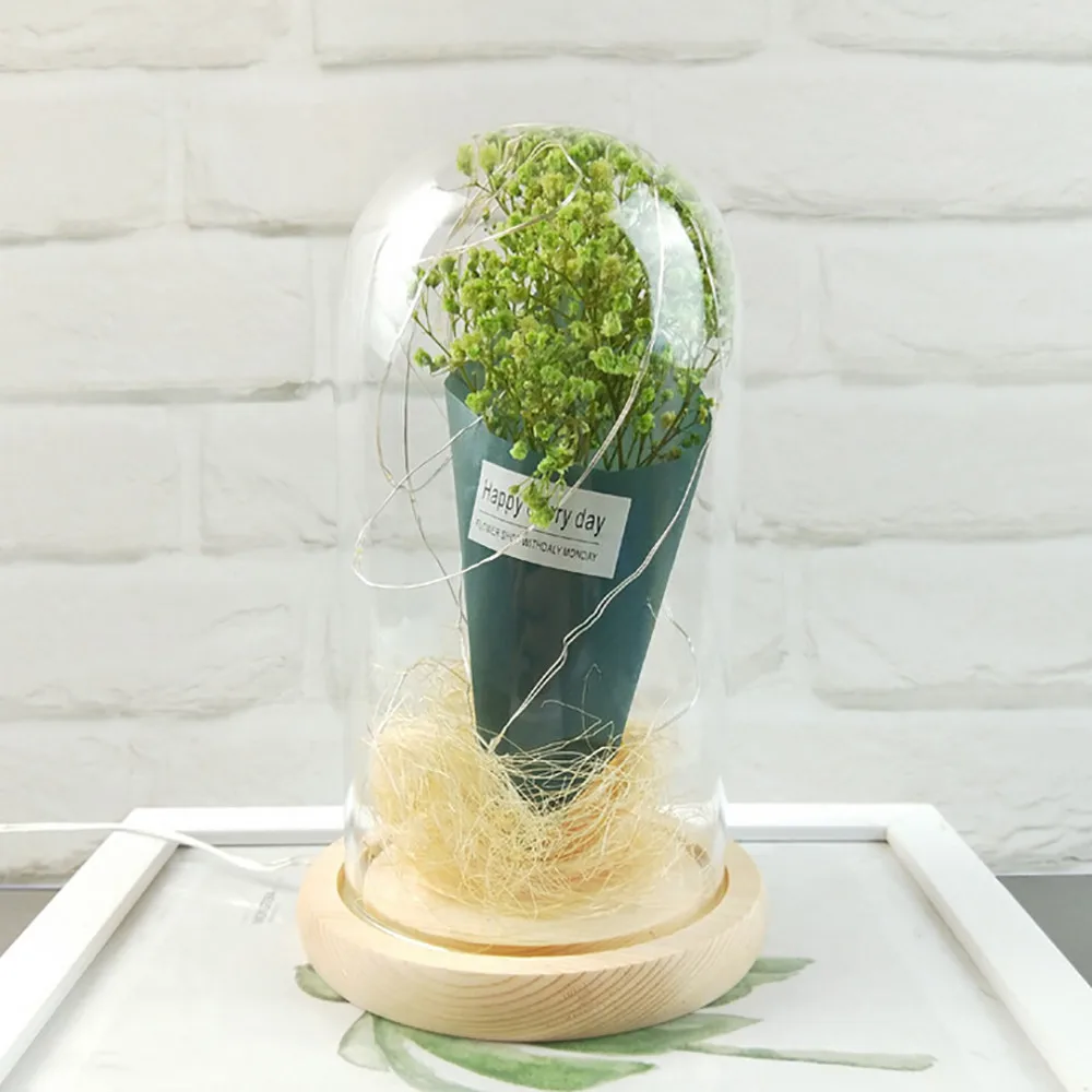 Вечный Романтический Gypsophila бутылка Украшение Моделирование осветить цветочный купол стеклянный микро пейзаж свадебный подарок на праздник