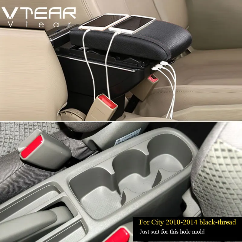 2010-2014 Black Vtear для Honda City подлокотник автомобильный подлокотник вращающийся автомобиль-Стайлинг центральная консоль аксессуары коробка для хранения интерьер автомобиля автомобиль хонда - Название цвета: 2010-2014 Black