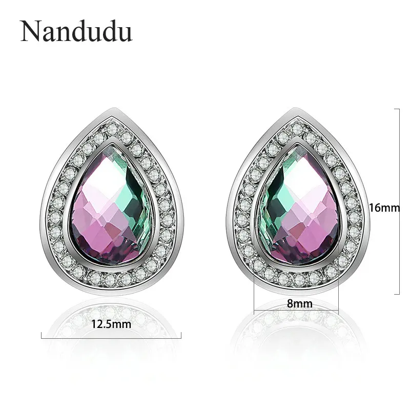 Nandudu Fashion Crystal Stud Earrings for Women Jewelry Trendy White Gold Color Earring Brincos Wedding Gift Studs CE532 | Украшения и