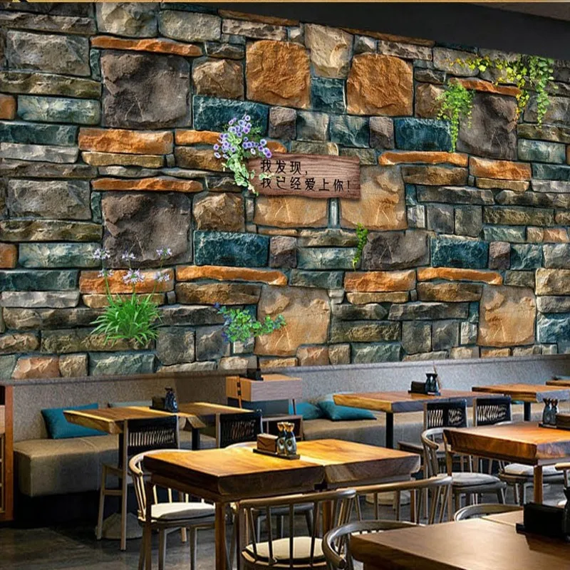 Обои 3d Европейская американская мода каменная стена послеобеденный чай Кофейня