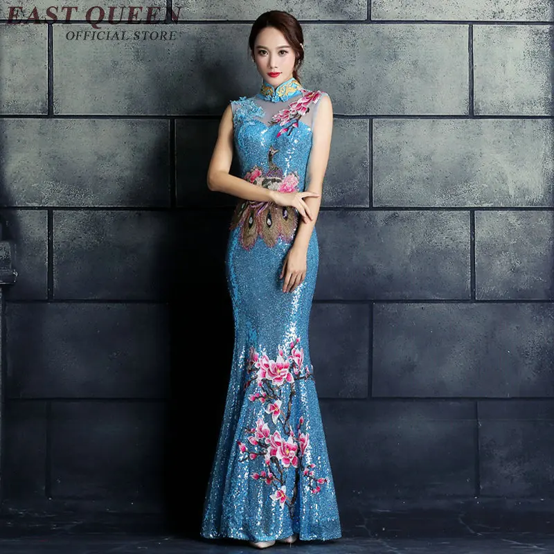 Новое поступление 2018 Восточное вечернее платье без рукавов qipao китайское Русалка
