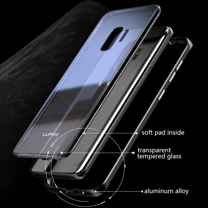Luphie for Samsung Galaxy s9 plus Case Metal Aluminum Frame+Transparent Tempered Glass back cover galaxy s8 note 8 |