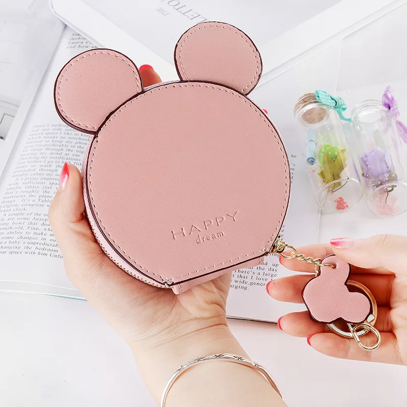 Pink Женский кошелек для монет с Микки Маусом, мини держатель для ключей, кошелек для девушек из искусственной кожи на молнии, маленькая сумка для хранения монет, дамская сумка для денег - Цвет: Pink