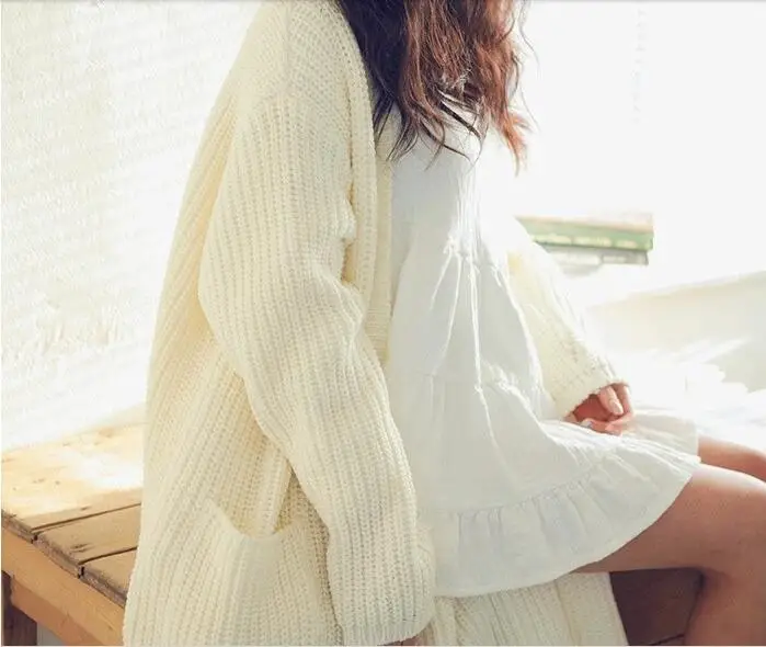 2018 New Fashion Autumn Winter Korean Women Loose Sweater Elegant Long Sleeve Knee Length Cardigan Tops H956 |