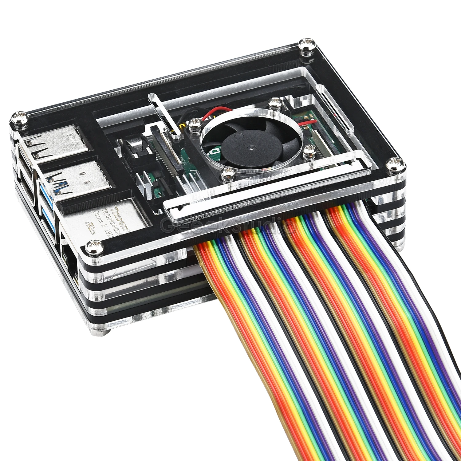 Акриловый прозрачный/прозрачный и черный чехол для Raspberry Pi 4 Model B с охлаждающим