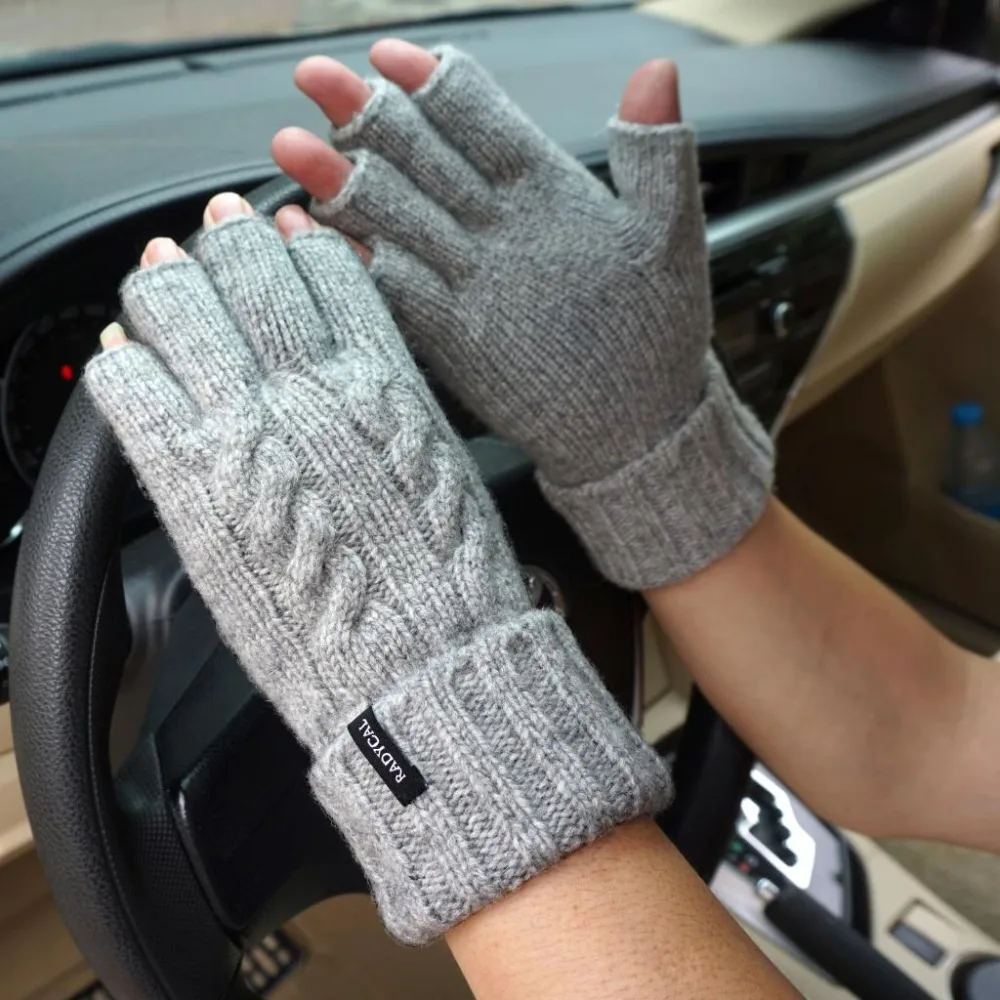 

Men Fingerless Gloves Winter Mitten Male Wool Knitted Warm Flip Half Finger Driving outdoor Gloves Mitten Free Shipping