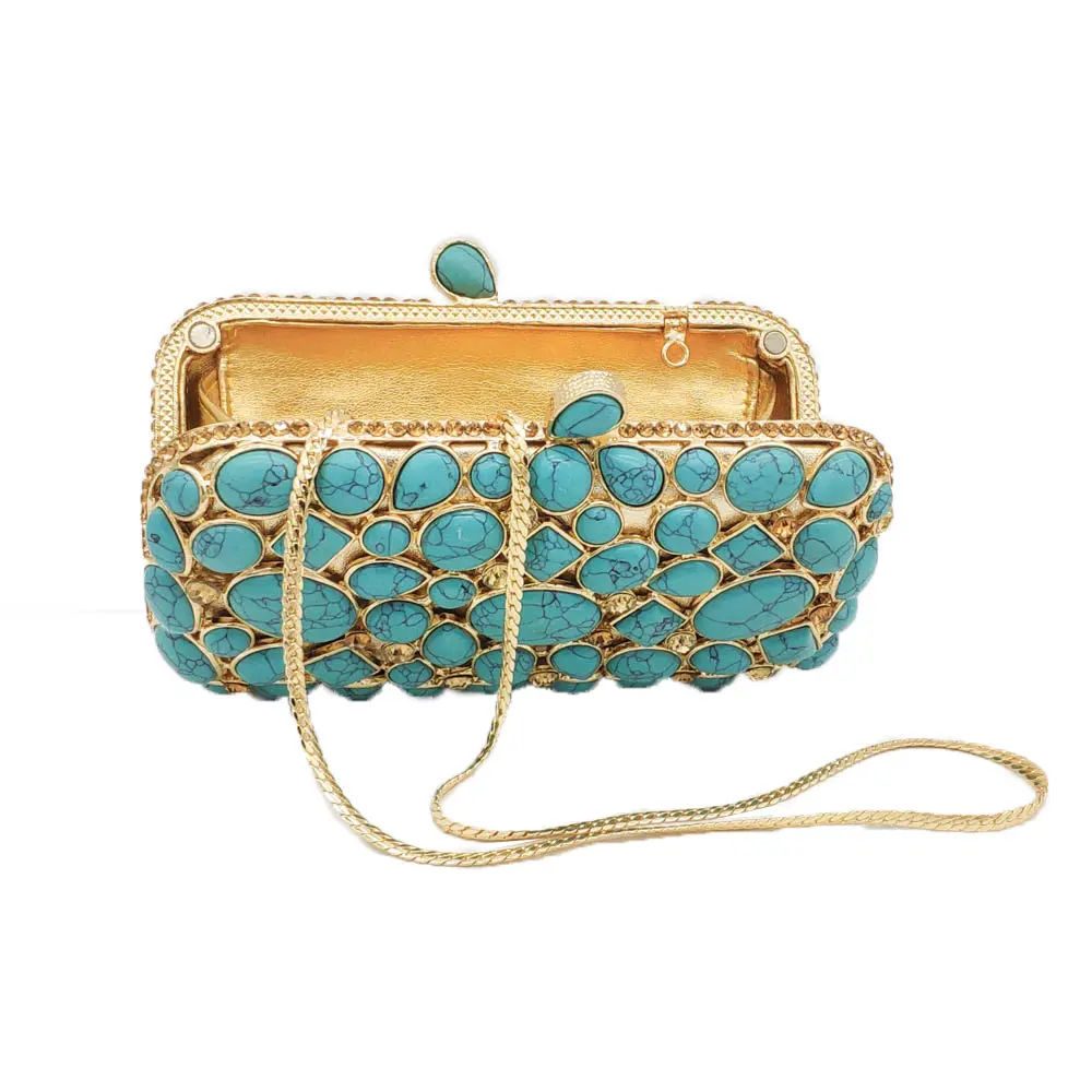Boutique De FGG женский клатч Кошелек вечерняя сумочка Клатчи роскошный синий бирюзовый агат камень кристалл минодьер сумка свадебная сумочка