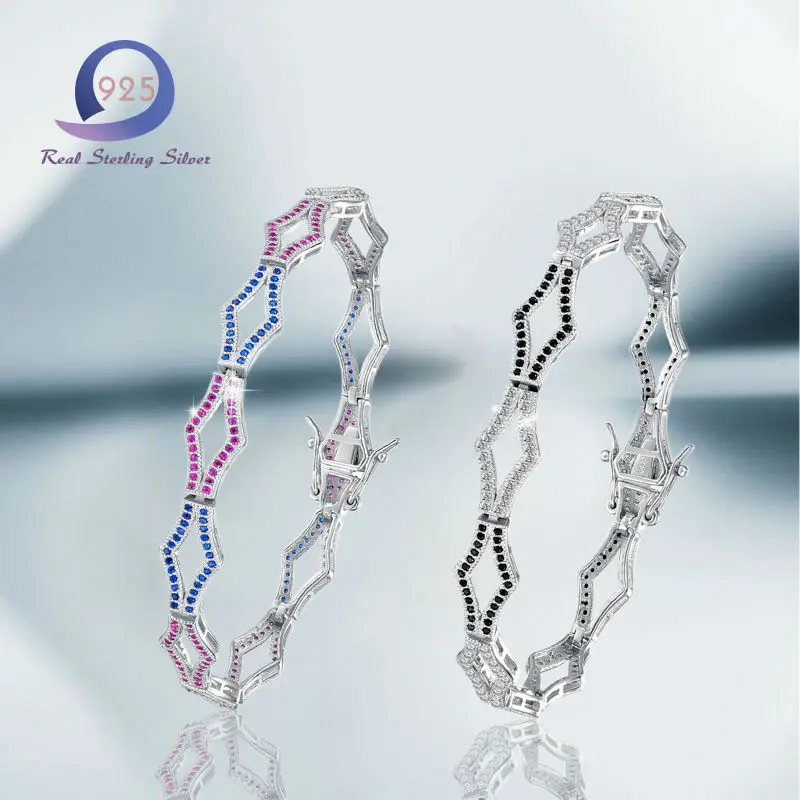 Мода 2017 г. 18 см Переключить-застежки AAA Цирконом Твердые 925 серебряный браслет