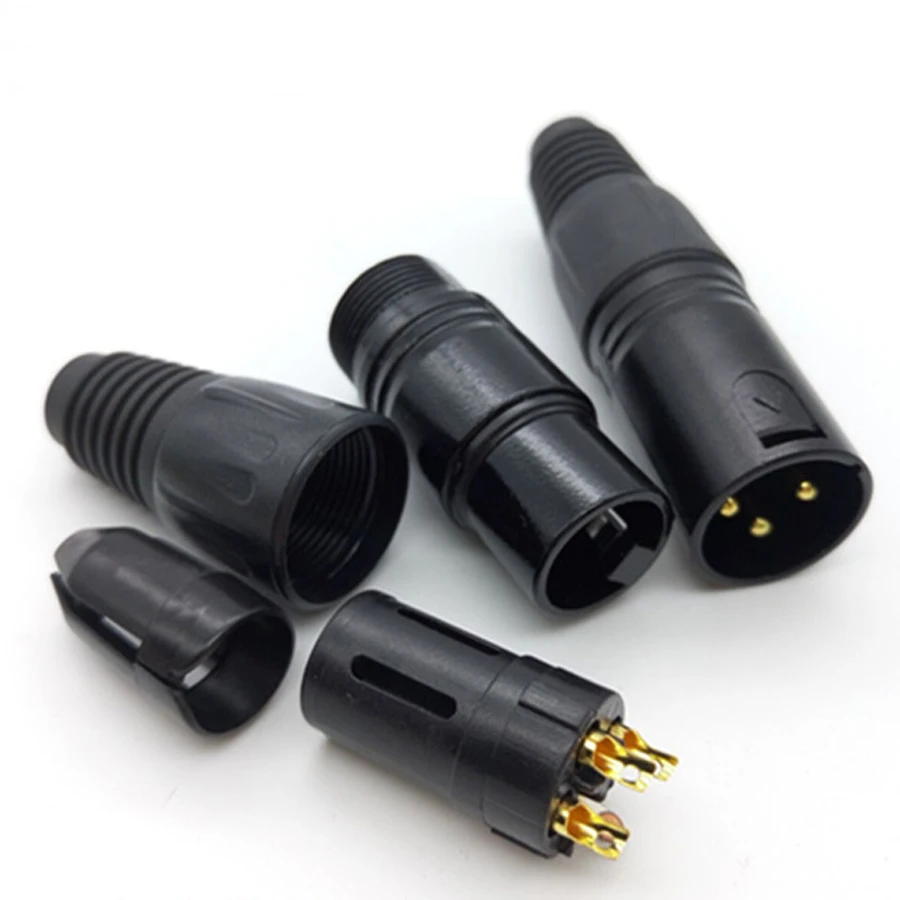 1 пара чёрный 3 контактный разъем XLR для аудиокабеля штекер микрофона + гнездовой