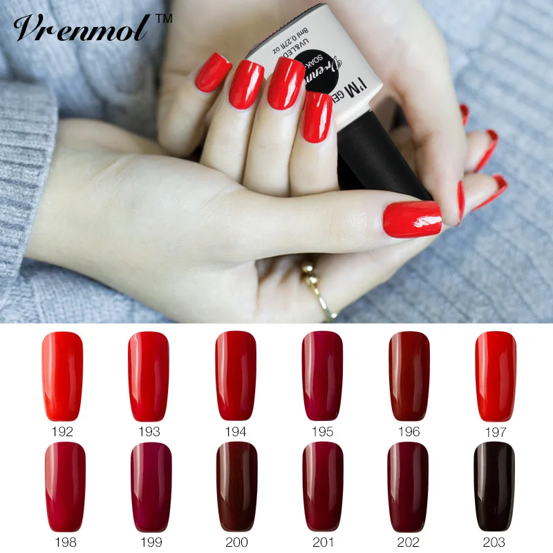 Vrenmol 8 мл темно красный Гель лак для ногтей Французский винно красная серия УФ