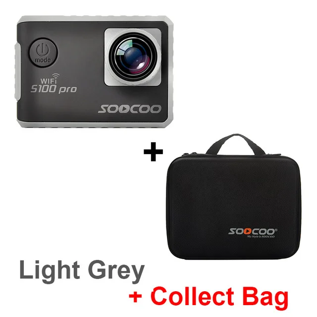 light grey add bag 4K WI-FI Спортивная Экшн-камера Камера SOOCOO S100 Pro HD Водонепроницаемый DV видеокамера 20MP 170 градусов Широкий формат 2 дюймов ЖК-дисплей 2,4 ГГц пульт дистанционного управления - Цвет: light grey add bag