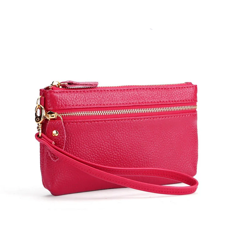 Кошелек из натуральной кожи для женщин Дамский клатч на молнии с