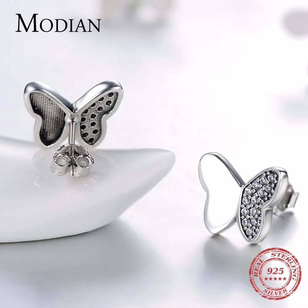 

Instagram Style Real 925 Sterling Silver Vintage Cubic Zirconia Butterfly Stud Earrings Fashion Elegant Jewelry For Women Gift