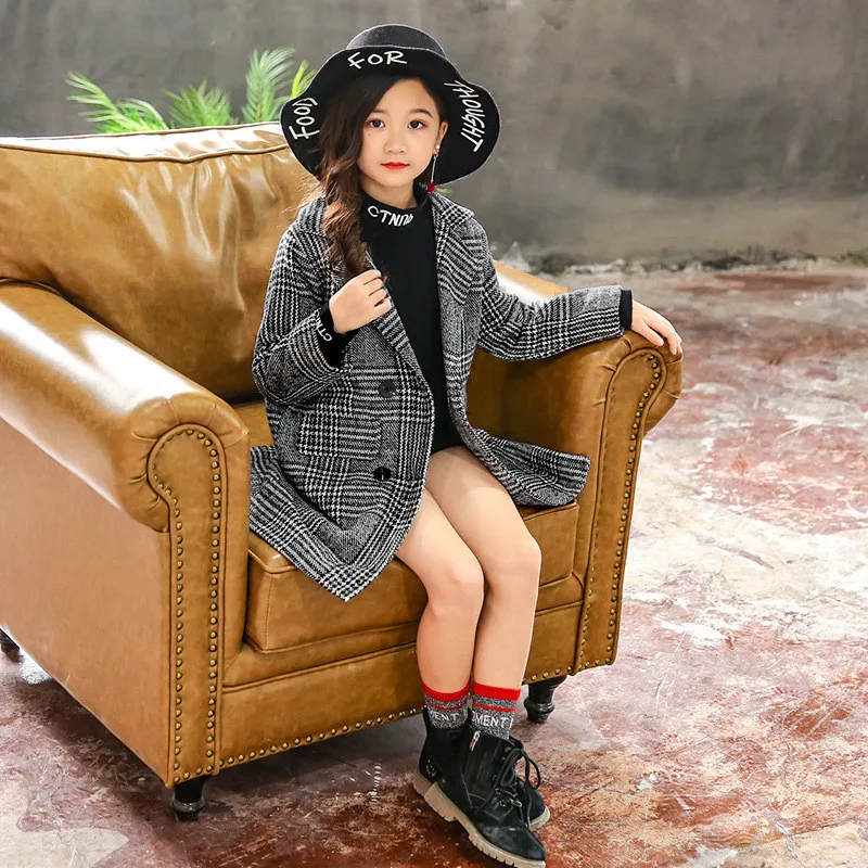 

Girls' Woolen Coat 2019 New Autumn Winter 5-15Years Old Children Coats Fashionable Medium And Long Princess Thickened Jacket